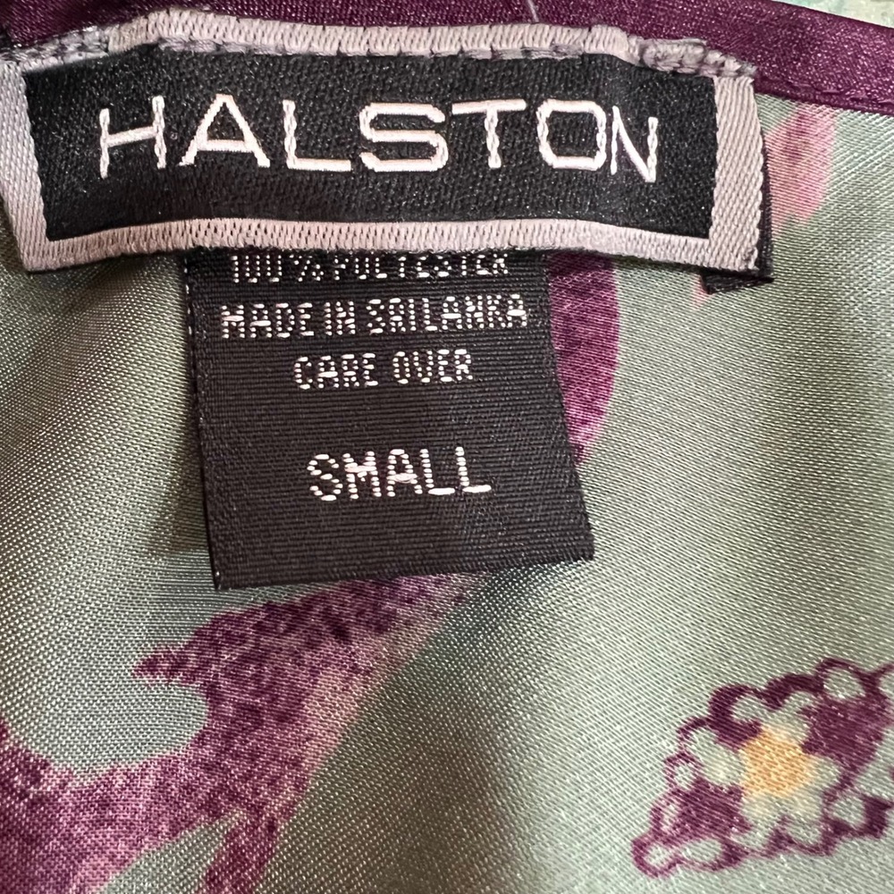 Vintage Halston 90s Fairycore Grunge Floral Satin Slip Green Purple Dress Small - Picture 7 of 8